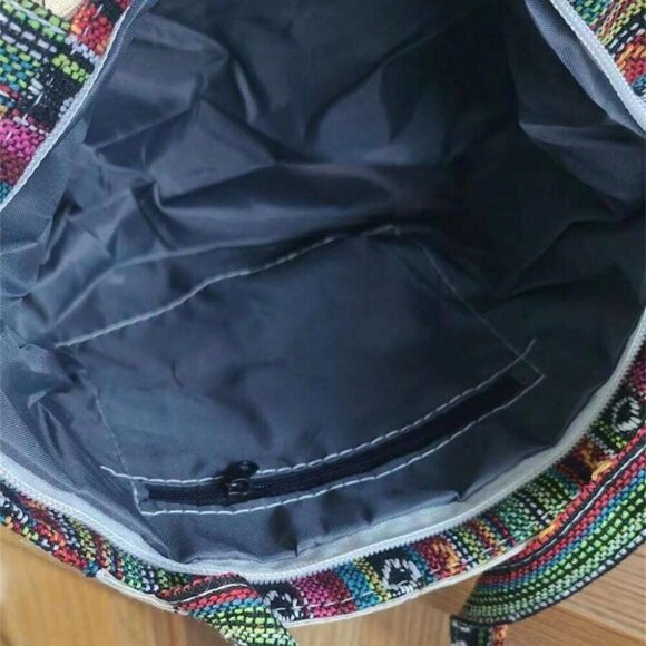 Cat Embroidery Canvas Beige Tote Bag Casual - Picture 2 of 3